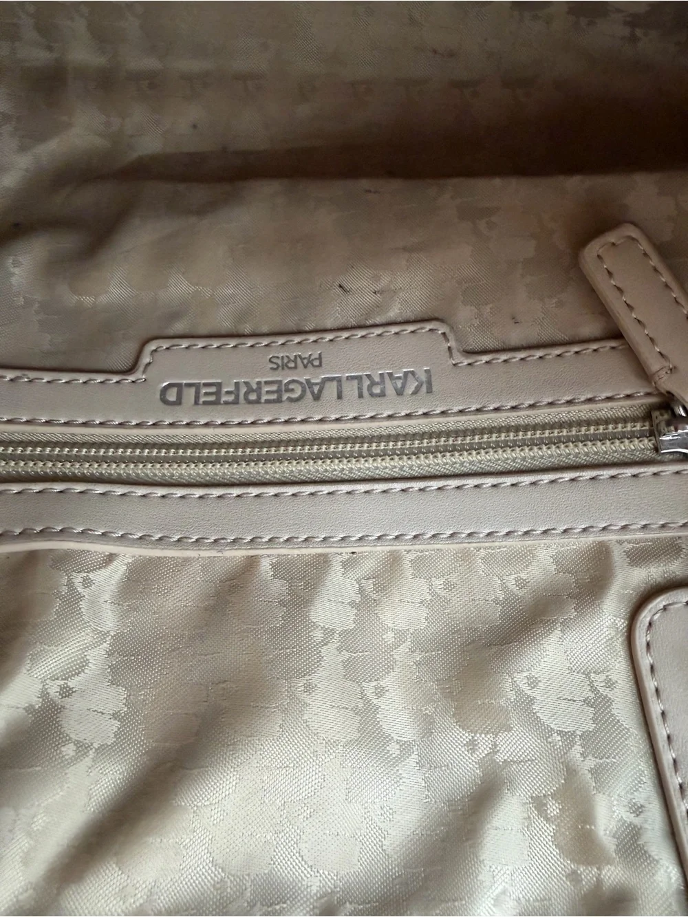Karl Lagerfeld Paris Quilted Leather Chain Tote Bag Beige